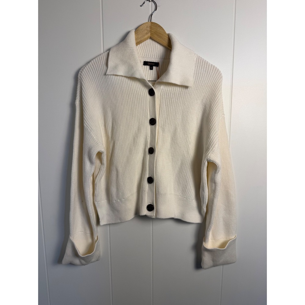 Quince 100% Organic Cotton Fisherman Collared Cardigan Ivory M